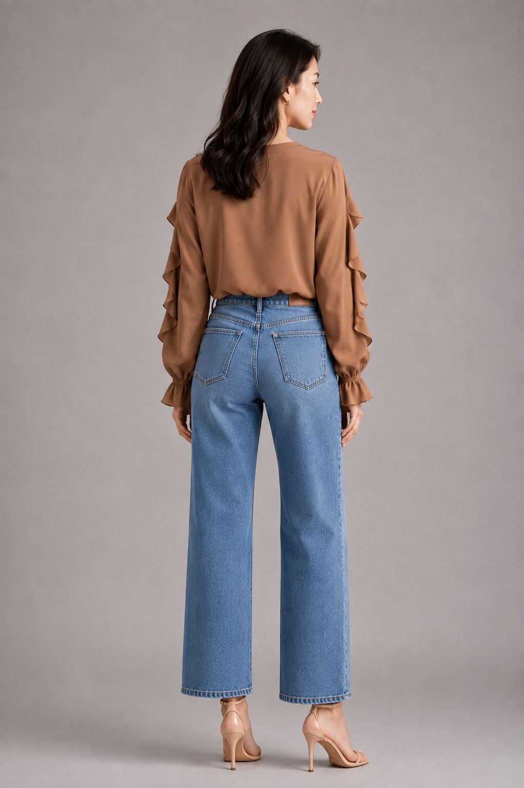 Mocha Cascading Ruffle Blouse