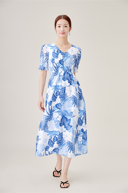 Azure Bloom Midi Dress