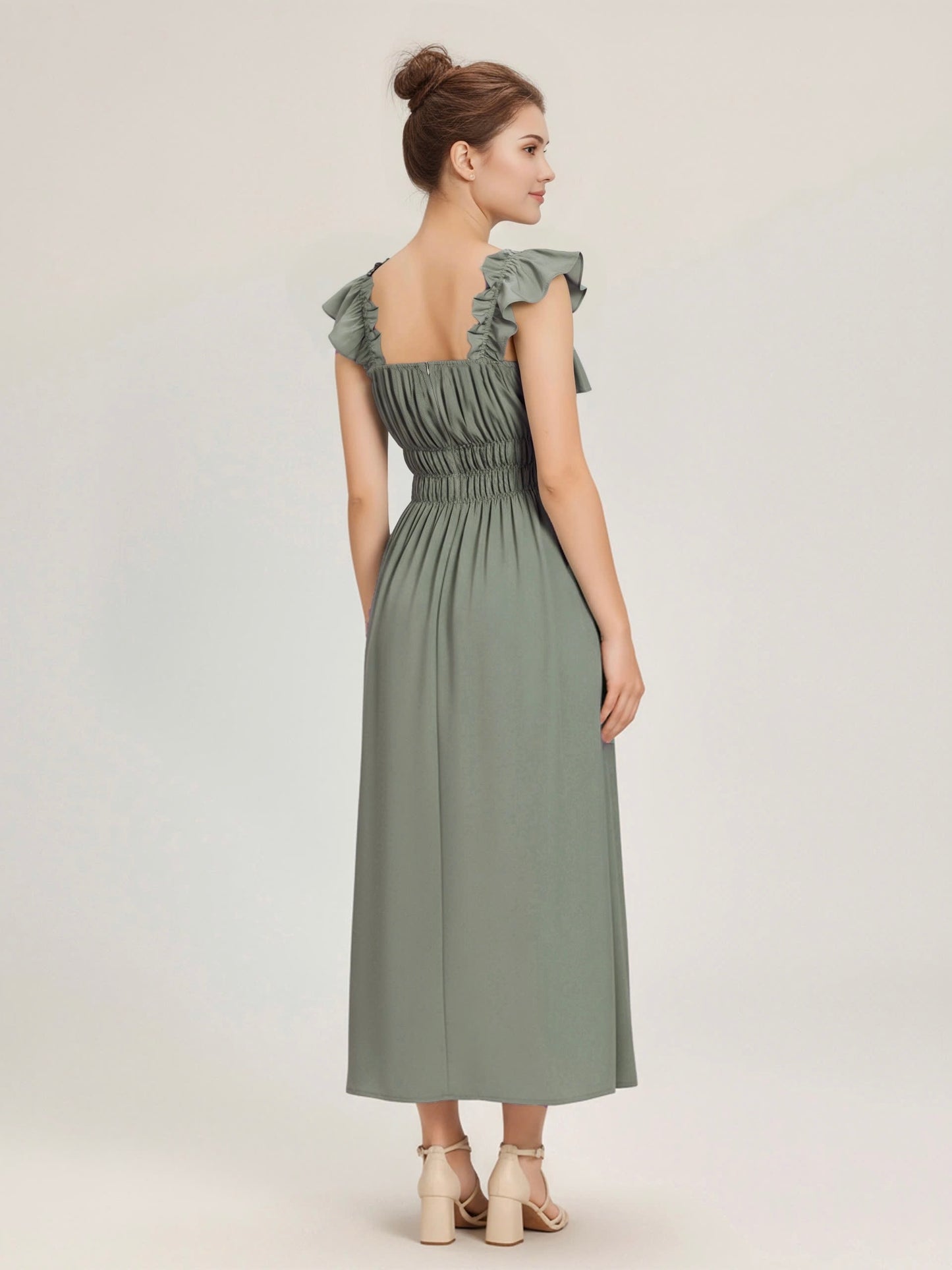 Sage Green Ruched Strap Dress