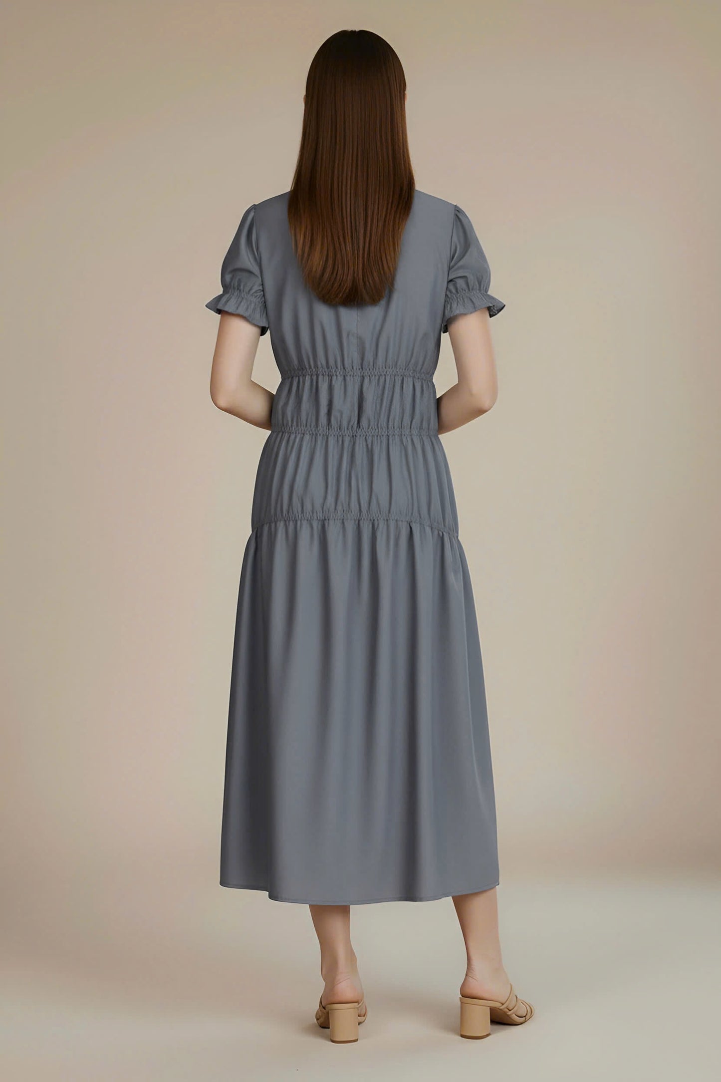 White Ruched Midi Dress