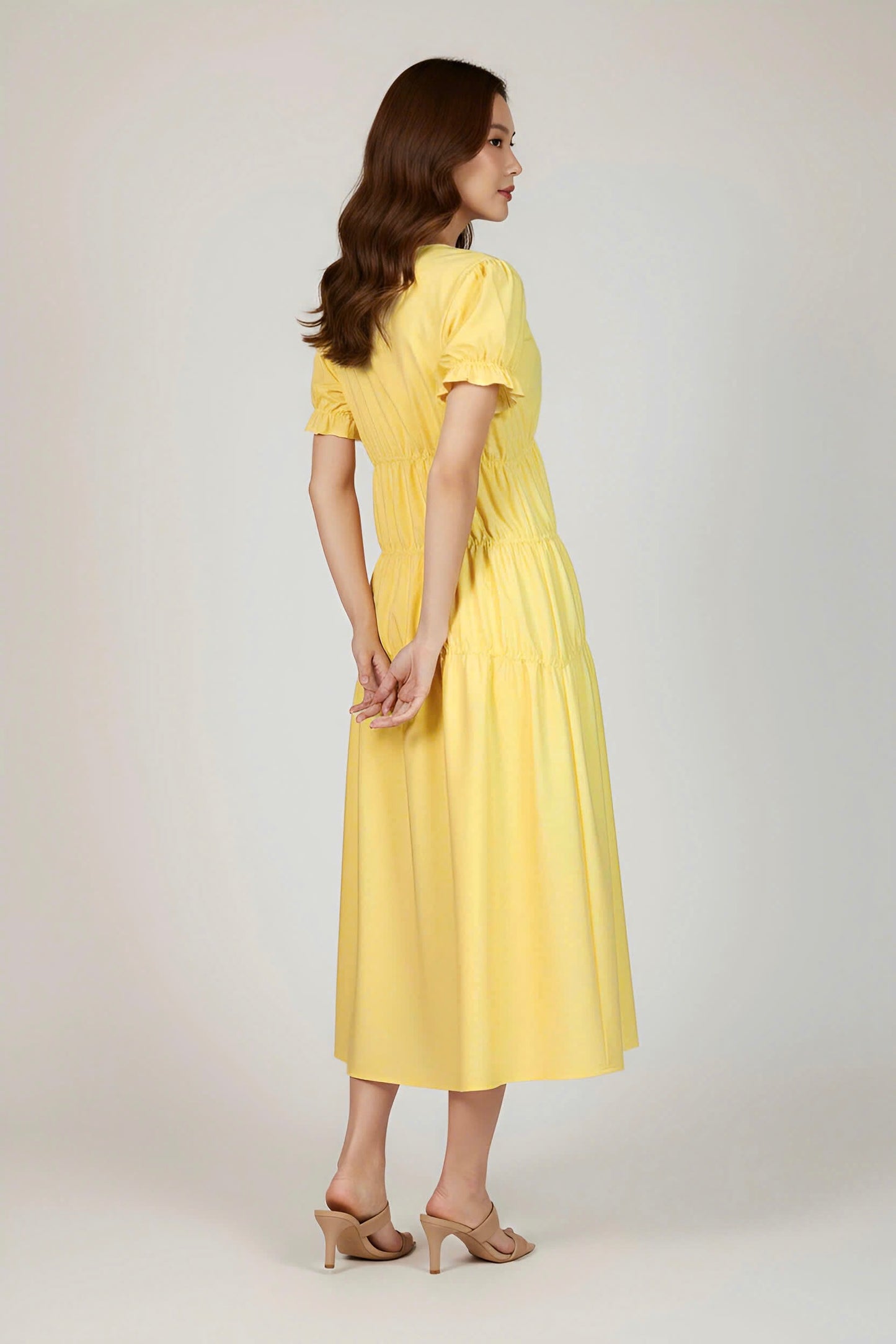 White Ruched Midi Dress