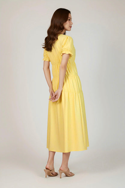 White Ruched Midi Dress