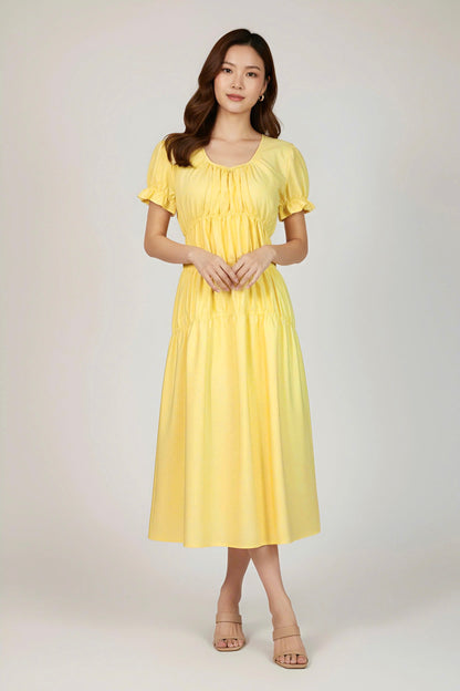 White Ruched Midi Dress