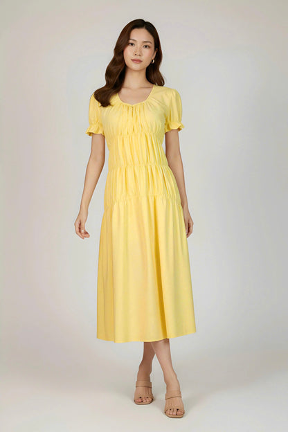 White Ruched Midi Dress