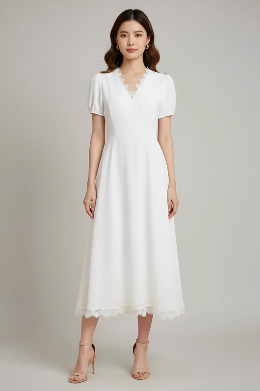 Lace Detailing White Dress