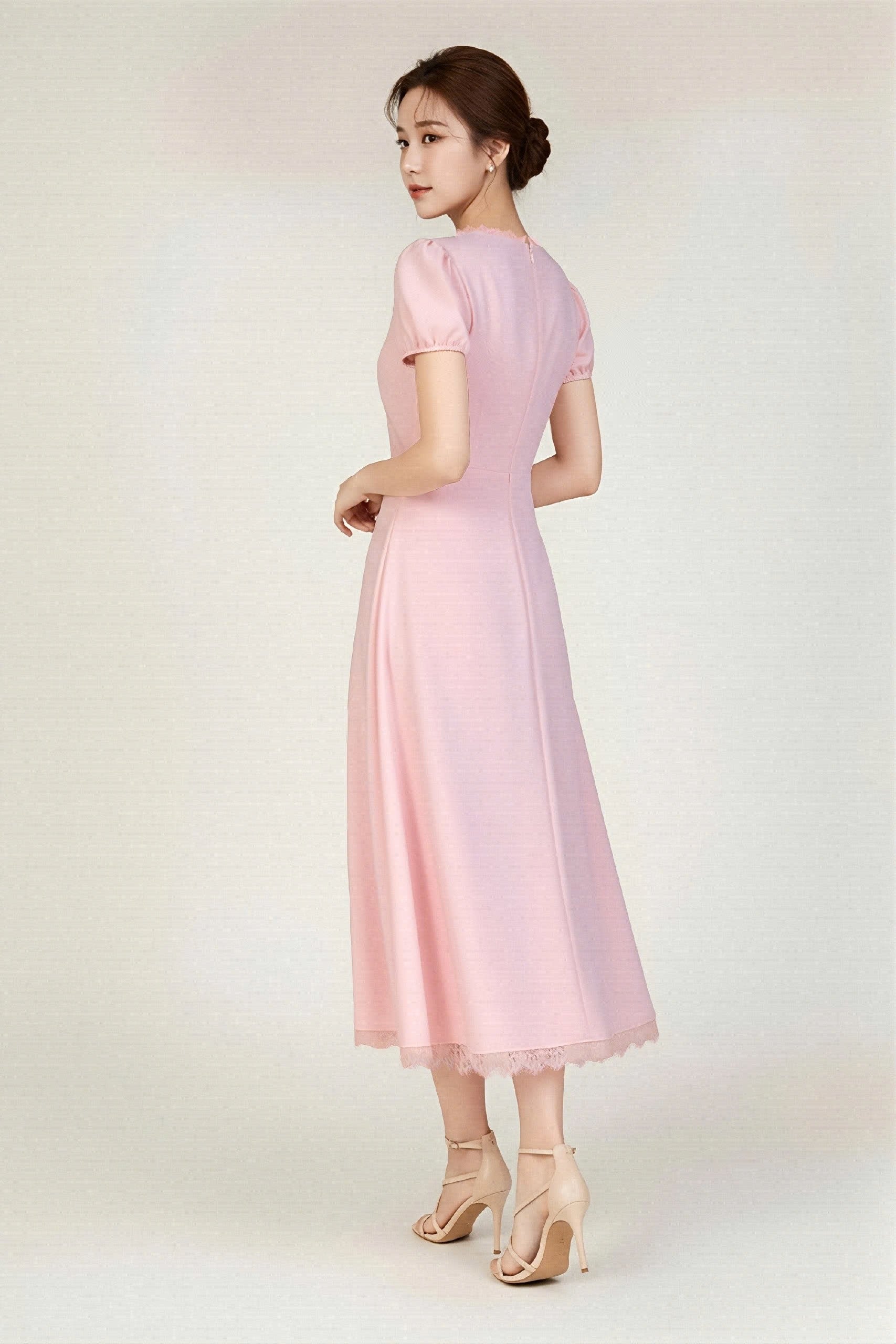 Lace Detailing Pink Dress - Left