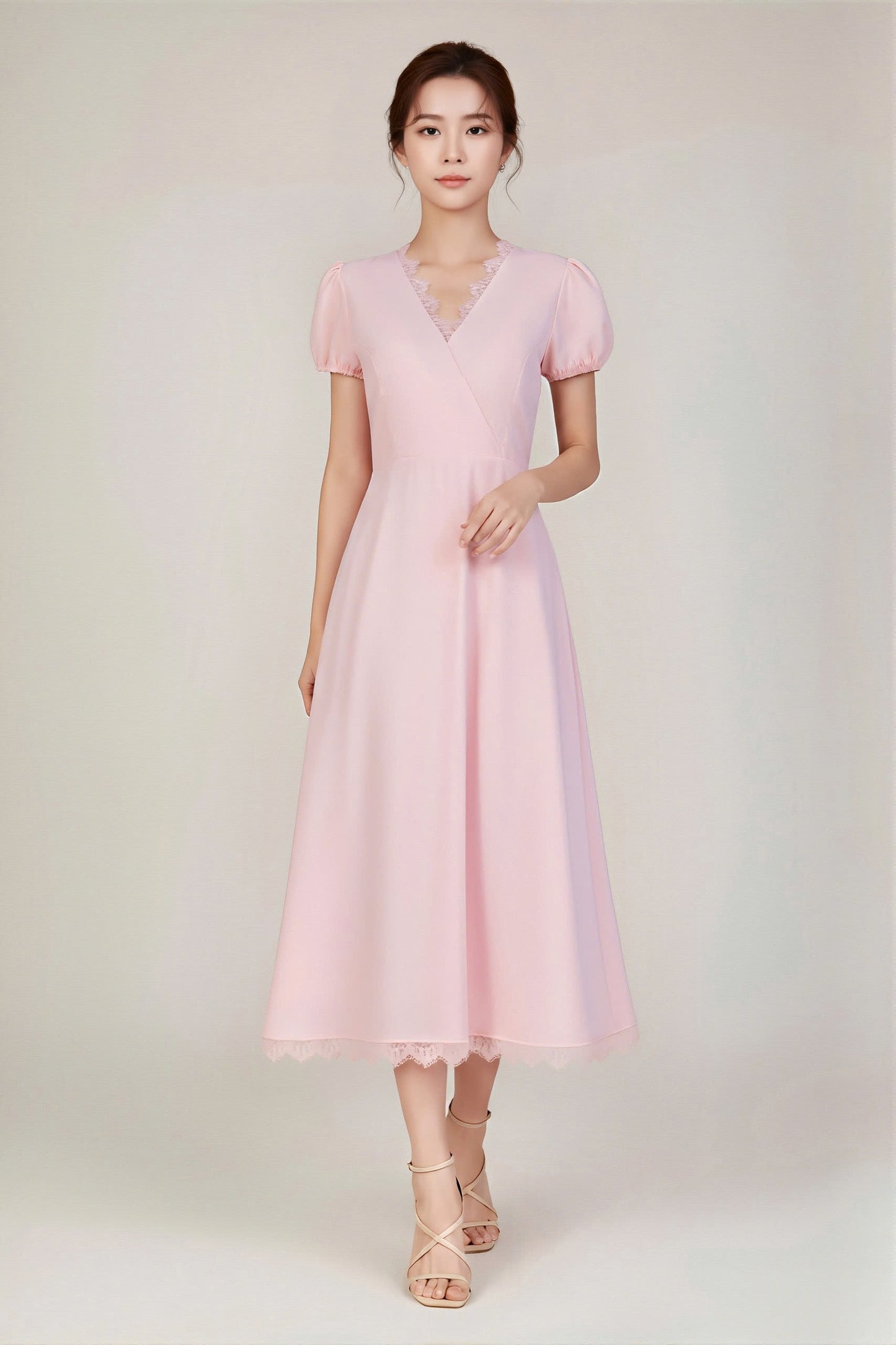 Lace Detailing Pink Dress - Front