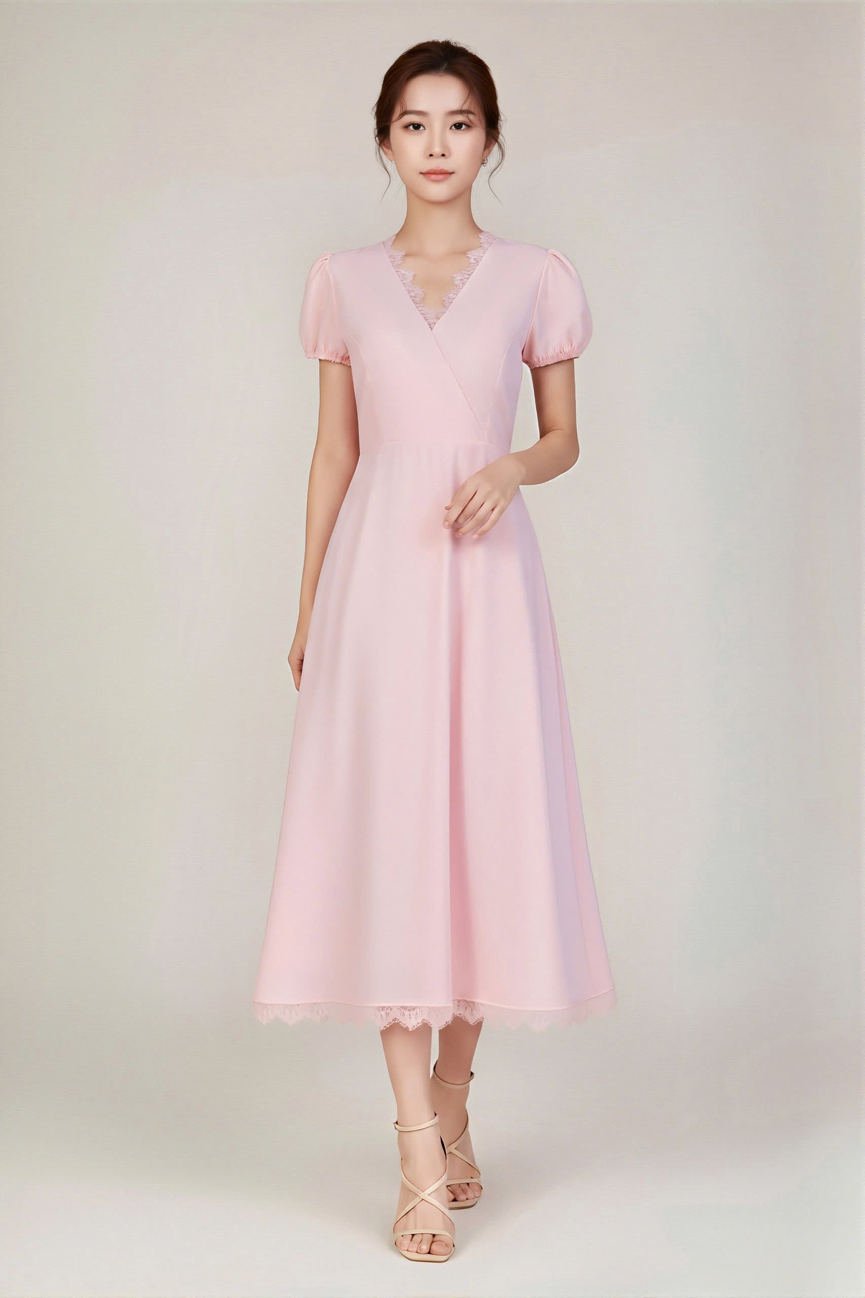 Lace Detailing Pink Dress - Front