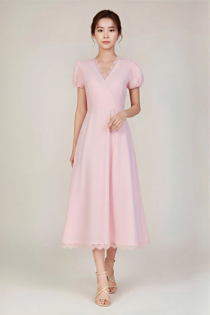 Lace Detailing Pink Dress - Front