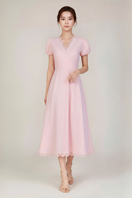 Lace Detailing Pink Dress