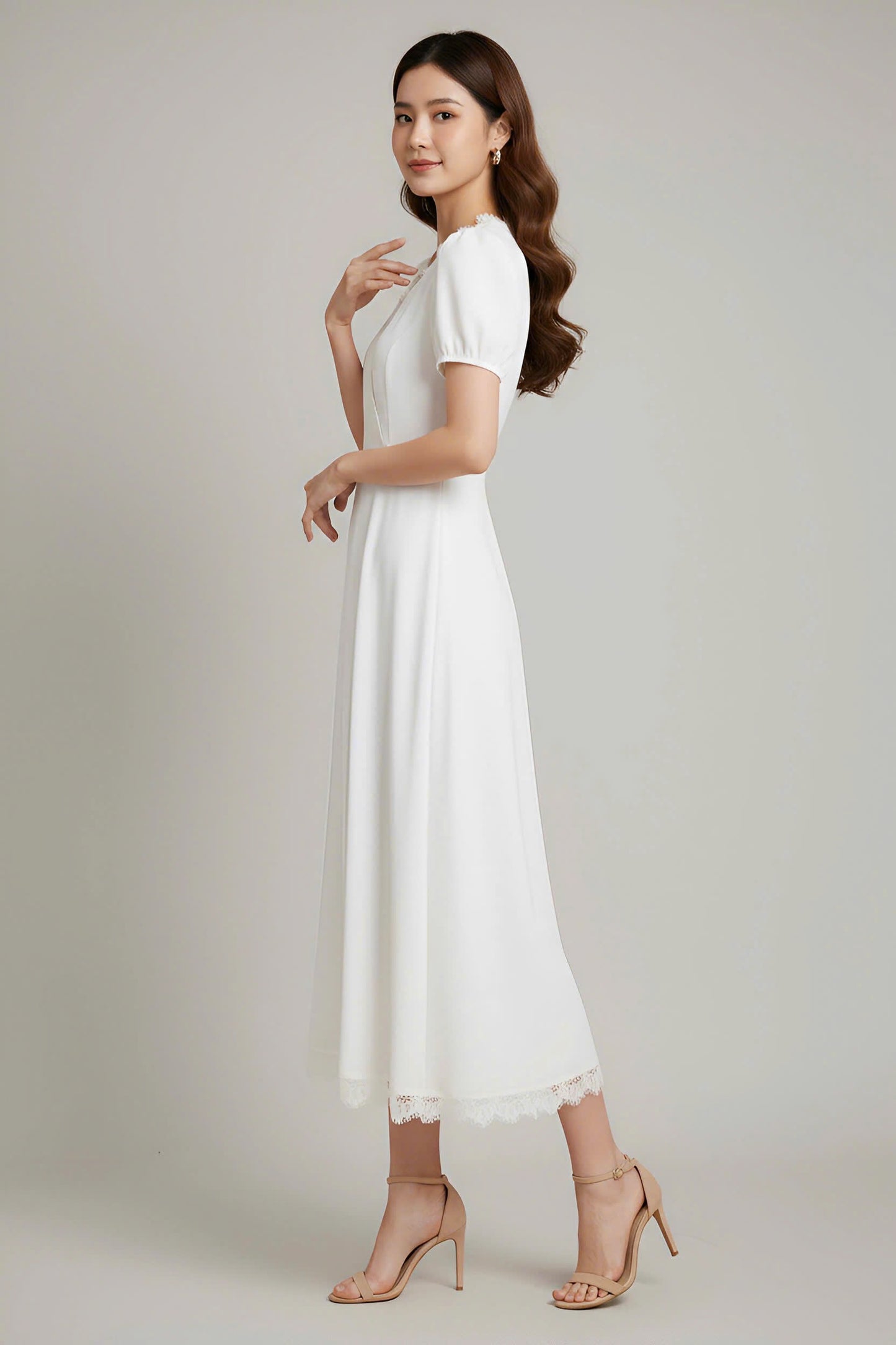 Lace Detailing White Dress - Left