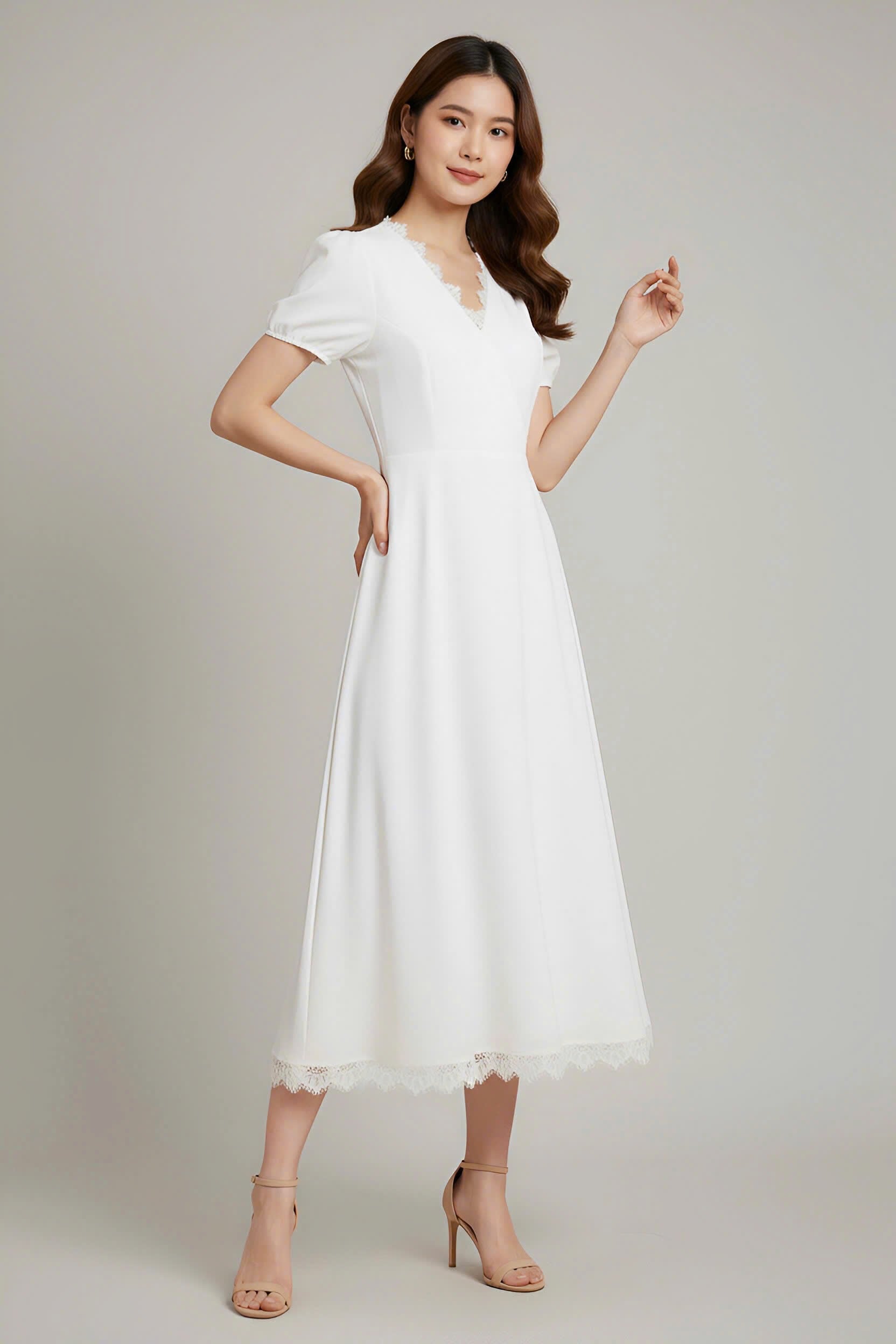 Lace Detailing White Dress - Right