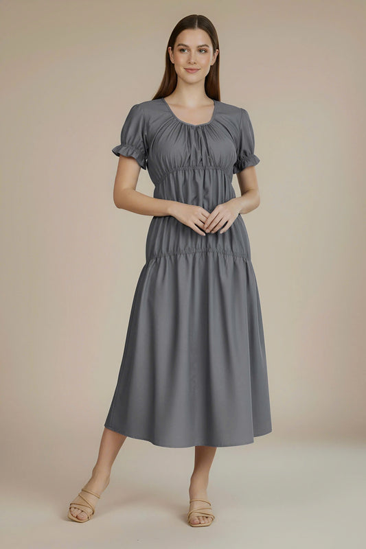 Slate Grey Ruched Midi Dress