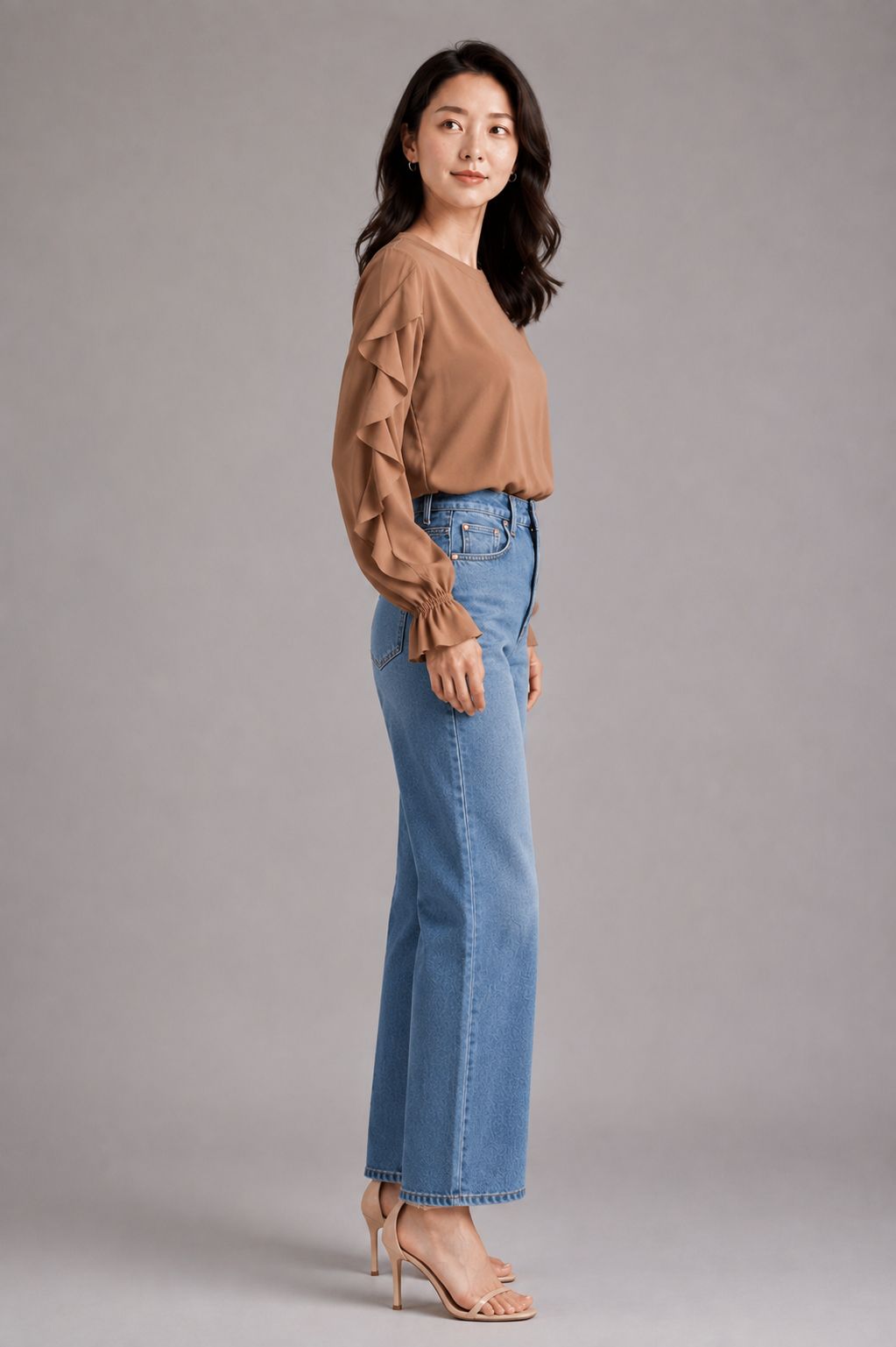 Mocha Cascading Ruffle Blouse